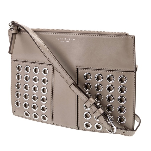 Tory Burch crossbody Grey LeatherSilverTone hrd,Single Adjustable Shoulder Strap - Picture 5 of 5